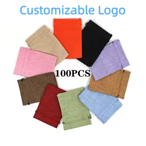 100pcs/many drawstring natural jute bag gift bag jewelry packaging wedding bag and candy bag birthda