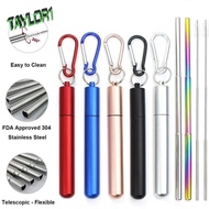 TAYLOR1 Reusable Collapsible Straw, Foldable Stainless Steel Drinking Straw Set, Colorful Retractable Portable with Cleaning Brush Metal Straw Bar Accessories