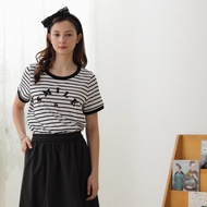 [CUMAR] English Letter Embroidered Stripes Simple Top Black Gray