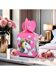 1包6個獨角獸主題粉色糖果盒，獨角獸圖案糖果/巧克力盒包裝，適用於生日派對、家庭聚會和禮盒。