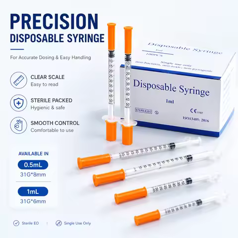 0.5ML/1ML Sterile Disposable Veterinary Insulin Syringe Plastic Syringe with Orange Cap Needle for P