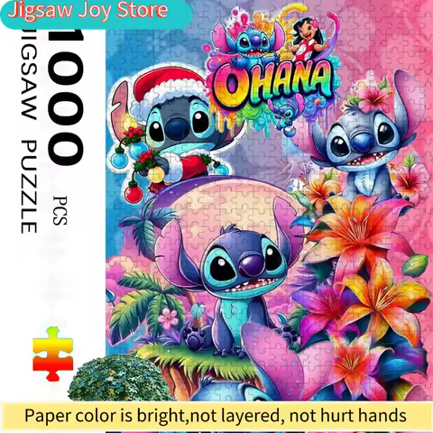 1000pcs Colorful Ohana Stitch Jigsaw Puzzle Family Interaction & Fun Gift, Vibrant Abstract Design, 
