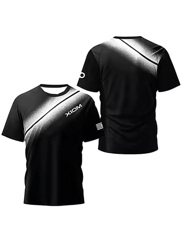 Professional Ping Pong Sports T Shirt Black Silver Gradient Quick Dry Breathable Competition Top for