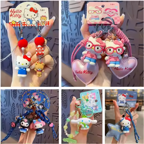 Genuine Sanrio Characters Pendant Vinyl Dolls ‌Hellokitty Melody Kuromi Keychains backpack Hangings 
