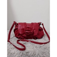 Crossbody Bag Genuine Leather Work "axes femme" Maroon Color