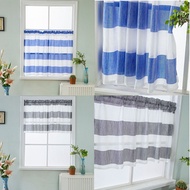 1 Panel Striped Rod Pocket Half Curtain Kitchen Window Short Tiers Blue Grey 3 Sizes Chiwanji Home D