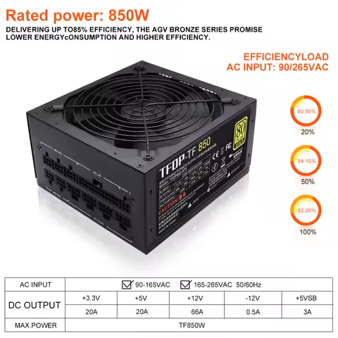 Full Modular ATX 850W 80Plus Gold PC Power Supply Max 1000W PC Active PFC Unit Server Source For Gam