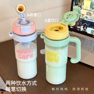 1200ML Large Capacity PC Tumbler With Handle Dual Drinking Straw Cup Removable Tea Filter Leakproof 