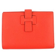 愛馬仕 (HERMES) H085779CKG0 全新 H Passant Epsom 皮革橙色 Field 迷你錢包，銀色五金配件，雙印章，含原盒，法國製造，女士款，成色極佳。