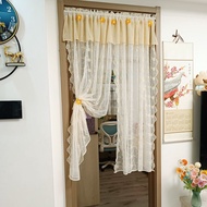 Cream Style Door Curtain Beige Window Screen Perforation-Free Lace Small Curtain Gauze Curtain Bedro