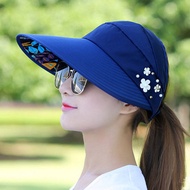 Women Sun Hats Visors Hat Fishing Fisher Summer Casual Travel Beach Hat UV Protection Caps Ponytail Wide Brim Foldable Hat V4