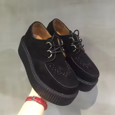 Black Harajuku Shoes Classic Lace UP Wedge Heels Platforms Creepers Punk Shoes Casual High Heels Wom