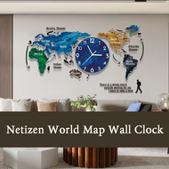 MOONLIGHT- Creative World Map Wall Clocks Acrylic Large Size 3D Decoration Clock Living Room Silent