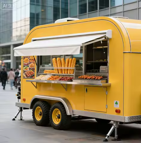 Fiberglass Mini Street Food Van Churros BBQ Snack Cart Fast Food Mobile Kitchen Small Business Urban