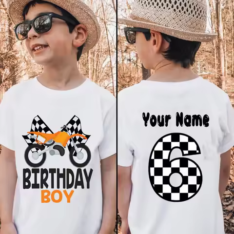 Personalized Name Boys Tshirt Motorcycle Birthday Tshirt1-9year Kids Tshirt Birthday Party Gift Fron