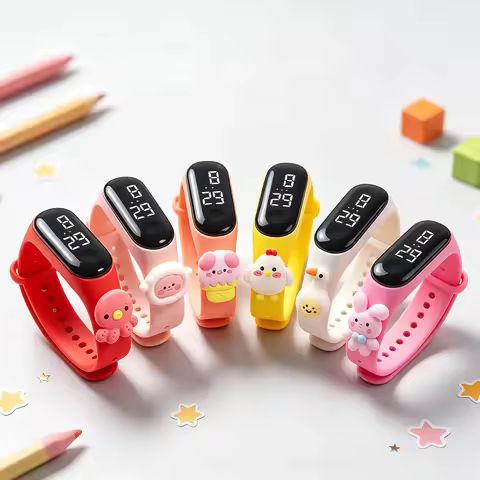 6pcs LED Playful Ice Cream Pig Children Watches for Girls 3D Cartoon Rabbit Kids Sports Watch School