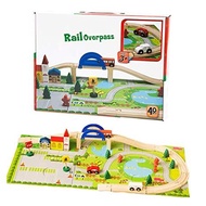 Kids 40pcs Wooden Rail Overpass Toys for boys kids 3yrs old