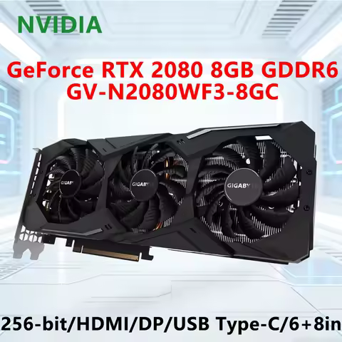 GIGABYTE NVIDIA RTX 2080 8GB GPU GV N2080WF3 8GC GDDR6 graphics card For 256-bit 6+8pin HDMI DP USB 