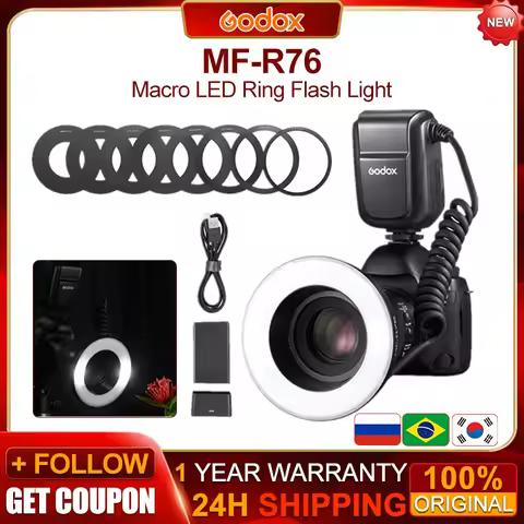 Godox MF-R76 RING76 5000K Macro LED Ring Light Speedlite Flash Light for Sony Canon Nikon Camera 5D 