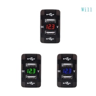 Will 12V Car USB Charger Adapter 24V Dual USB Quick Charge Adapter with Voltmeter