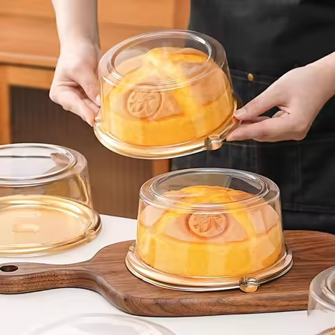 Round Plastic Cake Box 6inch Cake Packaging Box Cheese Bread Gold Transparent Boxes Disposable Packa