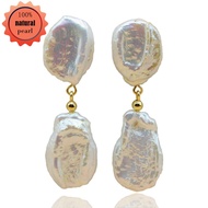 Exaggerated Large Earrings Natural White Freshwater Pearls Dangling Drop Shaped Large Baroque Gold L