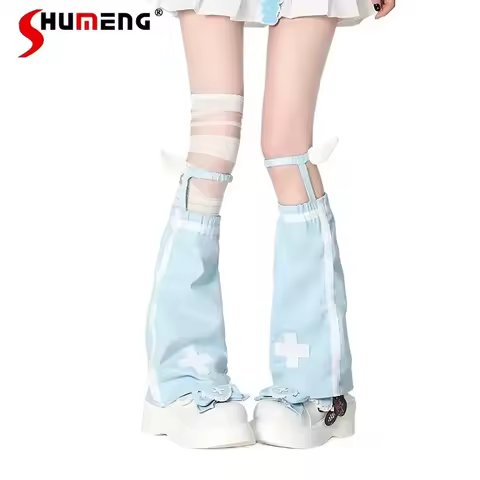 Japanese Rojita Original Leg Warmers Subculture Y2K Two-dimensional Blue White Lace Edge Mine Series