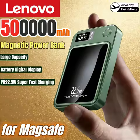 Lenovo 500000mAh Magnetic Power Bank Wireless Fast Charger For Magsafe Portable Auxiliary Battery Pa