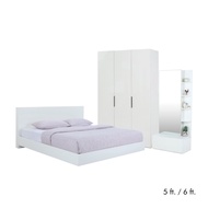 ชุดห้องนอน รุ่นแมสซิโม่+แมกซี่ (เตียงนอน, ตู้เสื้อผ้า 3 บาน, โต๊ะเครื่องแป้ง) - สีขาว
