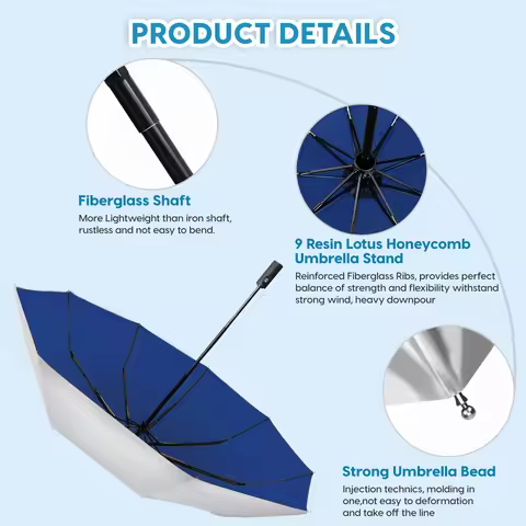 Full Automatic Titanium silver 9 Ribs Umbrella Anti UV Sun Umbrella Rain Windproof Folding Portable 
