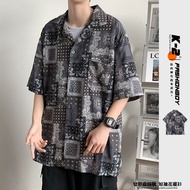 [K-2] Amoeba Totem Short-Sleeved Shirt Flower Full Version Wear Cuban Collar Lapel Design Men Women 