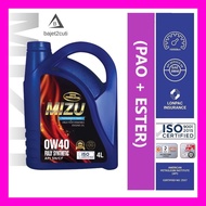 [PROMO 2025] Mizu Fully Synthetic 0W40 API SN/CF Car Engine Oil 4 Liters (Direct dari Kilang MIZU)