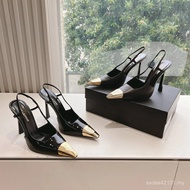 High Heel Sandals High Version YSL Square Toe Metal Buckle Stiletto High Heel Sandals 2024 Spring Au
