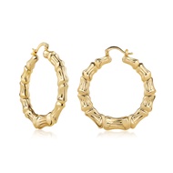 18k Gold Plated Bamboo Hoop Earrings for Women, 40MM X 40MM - Made In Brazil