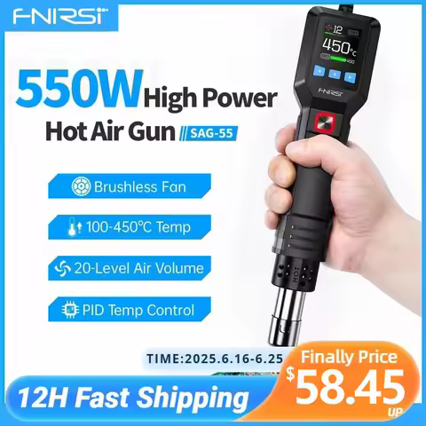 FNIRSI SAG-55 550W Hot Air Gun with Stand Rework LCD Digital Hair Dryer Adjustable Temperature Heat 
