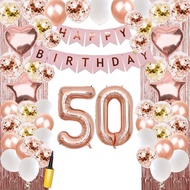 (SG SELLER) 50th Birthday Decorations, 50th Birthday Balloon, Rose Gold Birthday Decorations Set 50 