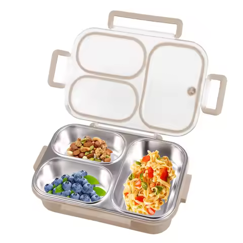 304 Stainless Steel Food Box with 3 Compartments Reusable Divided Food Storage Container for Kids Ad
