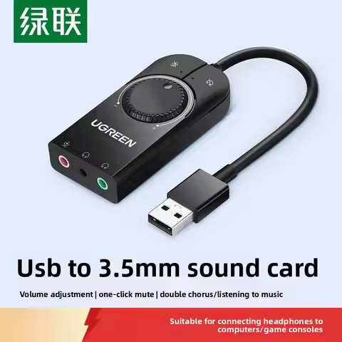 UGREEN CM129 USB External Sound Card, 48KHz USB to 3.5mm Jack Audio Adapter with Volume Mute Knob fo