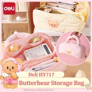 1PCS Deli HY717 Butterbear Storage Bag Cute Girl Large Capacity Bag Student Pencil Case