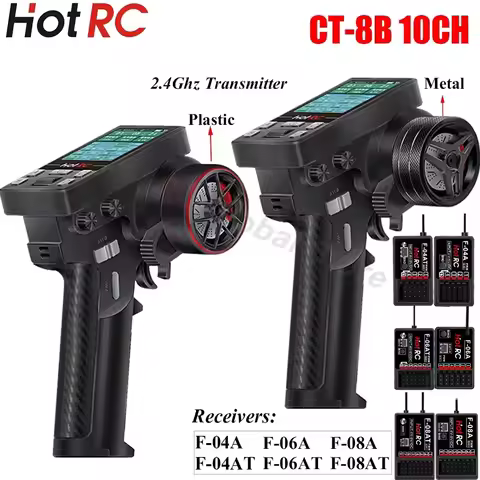 HOTRC CT-8B 10CH 8 Channel 2.4Ghz Color Screen Remote Control 8CH F-08A F-08AT Gyro Receiver Transmi