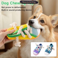 BEAUTYSTARTING Squeaky Canvas Shoe Shape Dog Chew Toy with Bell Knot Bite Resistant Teeth Cleaning I