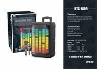 Brudo BTS-1808/BTS-1809 Trolley Rechargeable Wireless FM Audio Speaker Portable Radio Wih Microphone