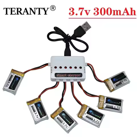 3.7V 300mAH Lipo Battery + 6-in-1 Charger For Udi U816 U830 F180 E55 FQ777 FQ17W Hubsan H107 Syma X1
