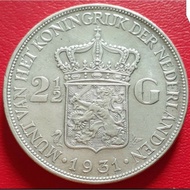 Koin Kuno Silver Perak Netherland Belanda Wilhelmina 2 1/2 Gulden termurahhhhhh