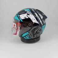 Helm KYT Galaxy Slide Motif Seri 5 Aqua Blue Double Visor Hitam Biru
