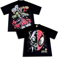 VONSEEY SPIDERMAN VS GOBLIN COMIC CARTOON BLACK OVERSIZE T-SHIRT