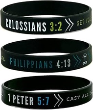 Inkstone (6-Pack) Faith Wristbands w/Bible Verses - Philippians 4:13, Colossians 3:2, & 1 Peter 5:7 