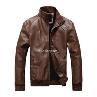 ┋✇◄Jaket Kulit PU Berkolar Rider Motor Lelaki Men's PU Leather Jacket Motorcyclist Outwear Windbreaker Baju Jacket Lelak