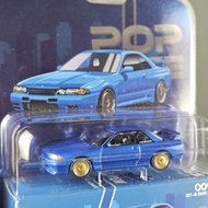 Pop Race x Enigma Nissan Skyline GT-R R32 Blue 1/64 diecast car rubber tires new Openable hood & tru