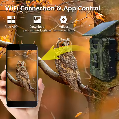 Solar Trail Camera 8K 60MP WiFi Wildlife Hunting Camera IP66 Waterproof Outdoor Night Vision Game Ca